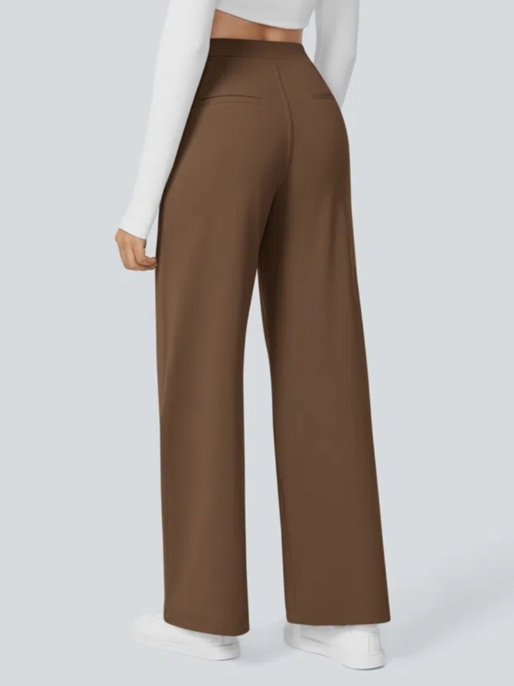 HALARA Wide Leg Pleated Trousers in Brown - Picture 5 of 6
